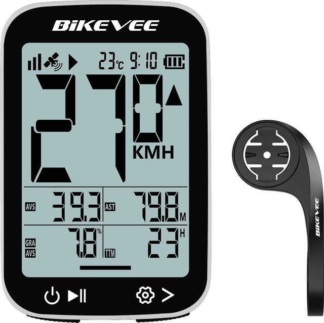 Bikevee Drahtloser GPS Fahrradcomputer mit Hintergrundbeleuchtung und Auto Start/Stop in Schwarz und Weiß - Bild 1