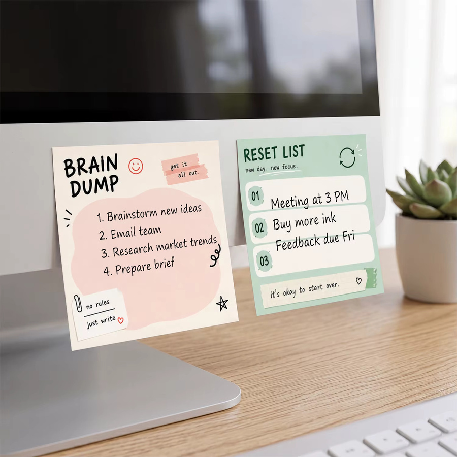 4 Stück Motivations-Haftnotizen mit Brain Dump, Tiny Win und Reset-Listen, Selbstklebend, B/B: 7,5 x 7,5 cm, insgesamt 200 Blatt - Bild 3