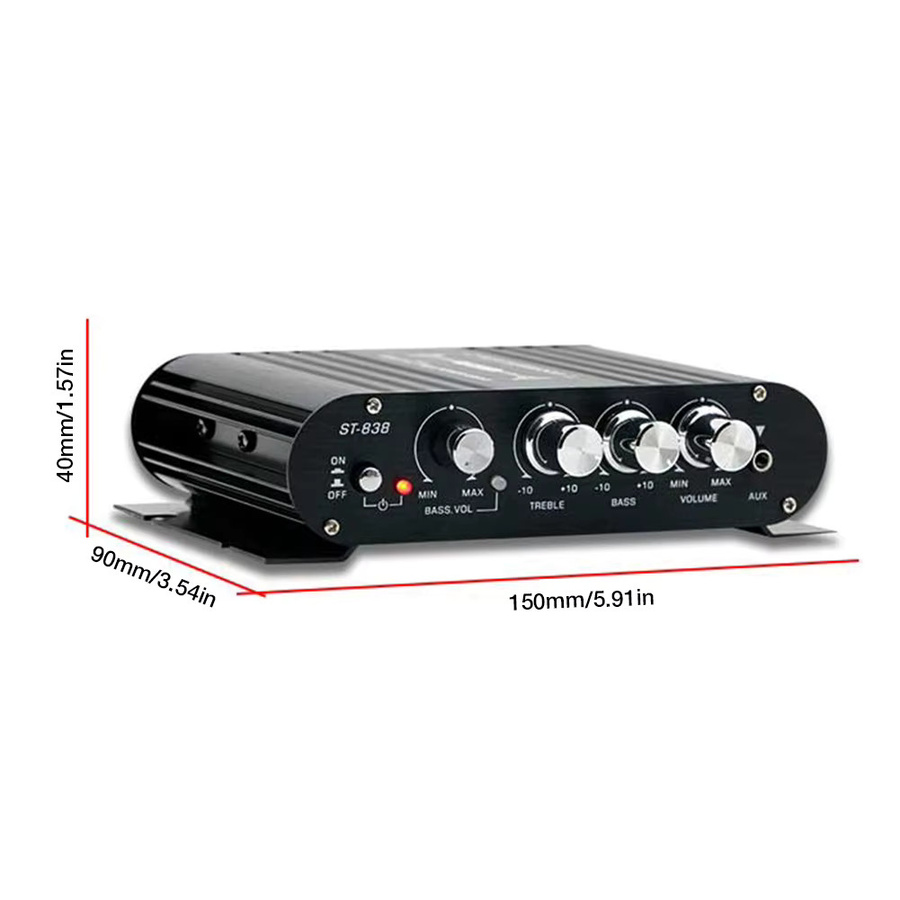 VODOOL ST-838 HiFi 2.1-Kanal Stereo-Leistungsverstärker mit Bass- und Höhenregelung, 80W*2, Schwarz/Silber, für Auto und Zuhause - Bild 3