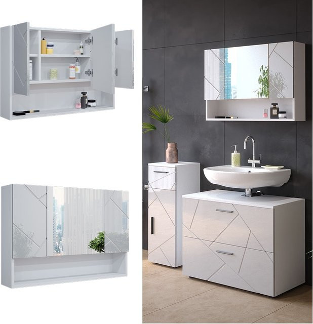 Vicco Badspiegelschrank Irma Weiß Hochglanz B: 80 cm, H: 55 cm, T: 17 cm - Bild 2