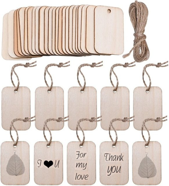 ZQCXLD Rechteckige Holz-Etiketten aus Naturholz mit Kordel für DIY Bastelarbeiten, Hochzeit und Party, Beige - Bild 1