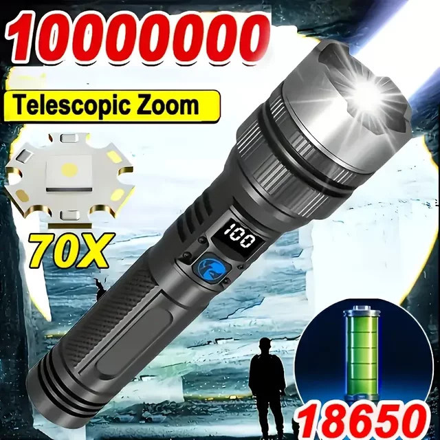 Heinast Ultrahelle LED-Taschenlampe in Schwarz, wiederaufladbare taktische Zoom-Taschenlampe für Camping und Notfälle - Bild 1