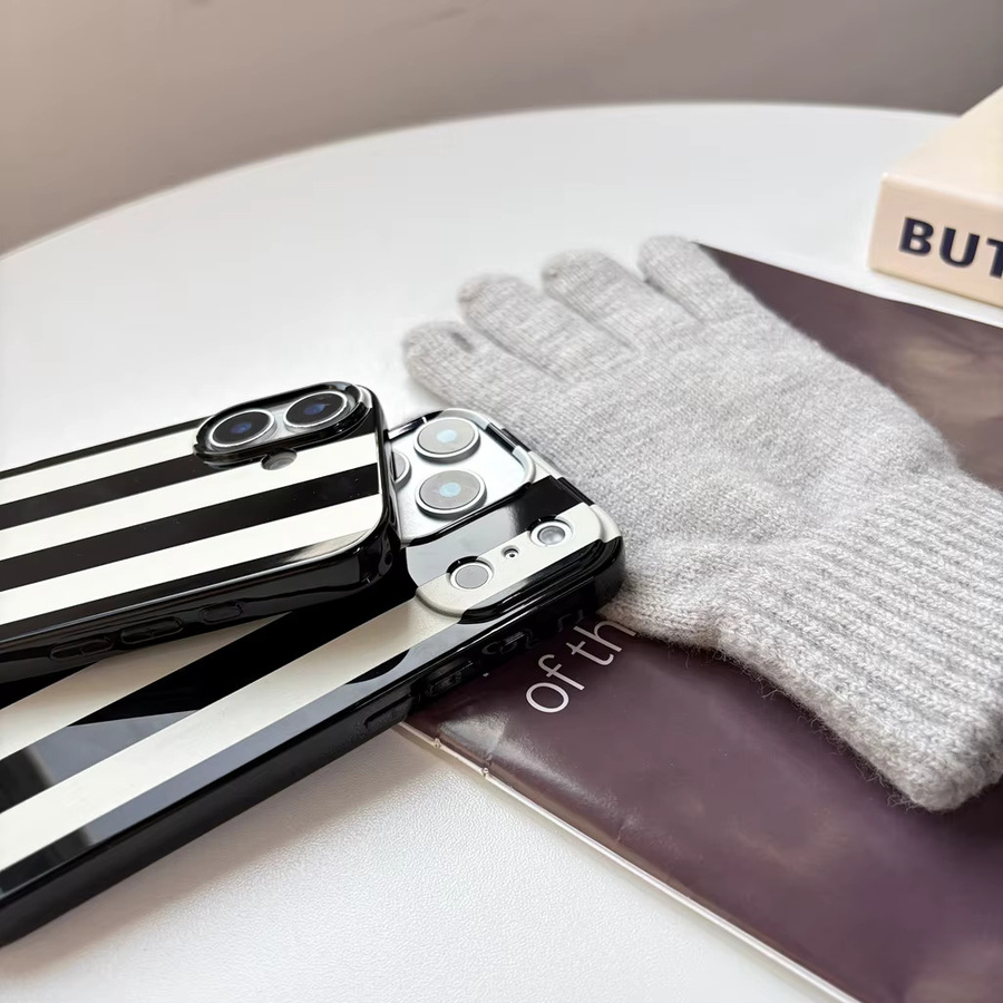 Handyhülle mit minimalistischem Design und Kollisionsstreifen für iPhone 11 bis iPhone 17 Pro Max in Schwarz-Weiß - Bild 4