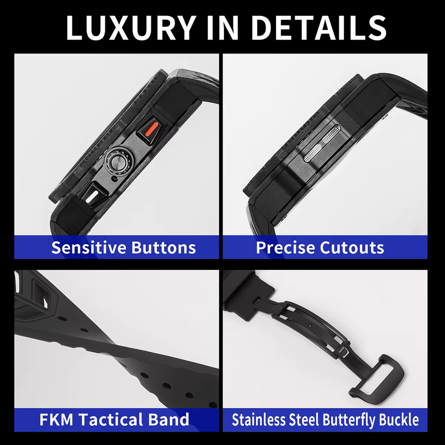 CHIICSMART Modifikationskit für Samsung Galaxy Watch 8, Carbon-Faser-Gehäuse, Fluorkautschuk-Armband, Schwarz, Unisex - Bild 6