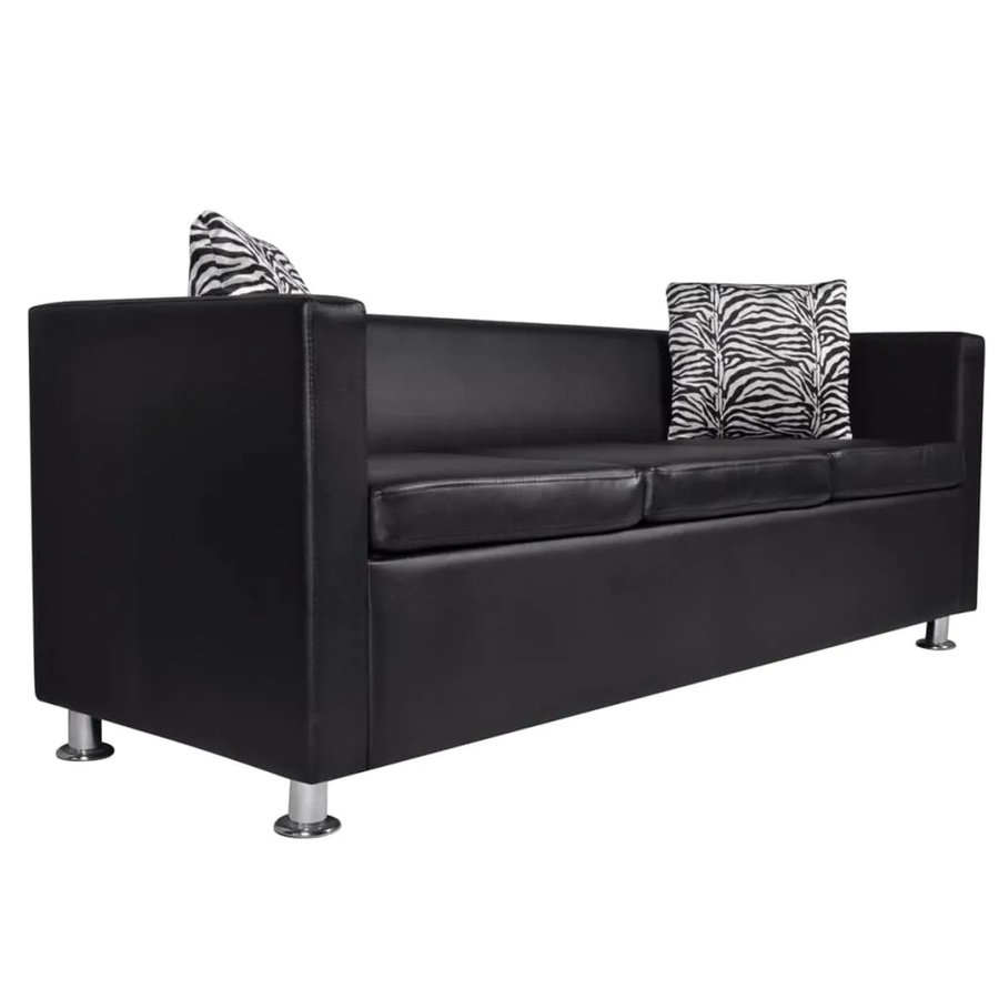 vidaXL 3-Sitzer-Sofa in Schwarz aus Kunstleder mit Armlehnen im modernen Design - Bild 2