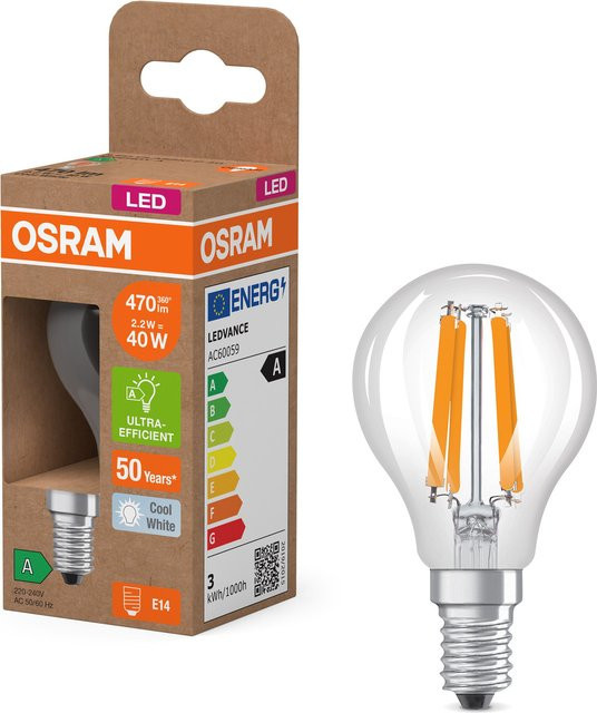 Osram LED Classic P Energy Efficiency A LED-Lampe, Kaltweiß 4000 K, 2,2 W (entspricht 40 W), 470 lm, Transparent - Bild 1