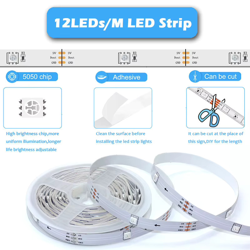 WS2812B RGBIC LED-Streifenlicht Dreamcolor mit USB-Anschluss, 5V 5050SMD, Multicolour, selbstklebend - Bild 5