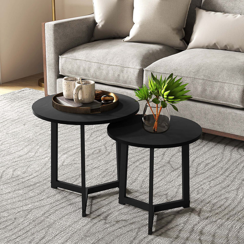 HOMCOM 2er-Set Couchtisch in modernem Design, runder Beistelltisch mit Stahlgestell und MDF-Platten, Schwarz - Bild 2
