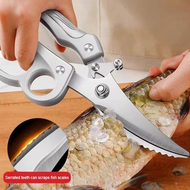 PLYS Küchenschere aus Edelstahl in Silber als multifunktionale Hühnerschere zum Schneiden von Knochen - Bild 1