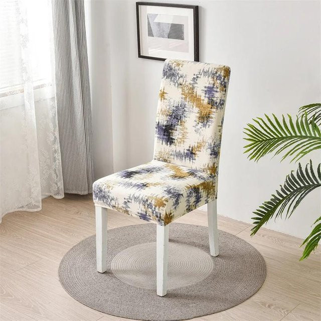 2er-Set elastische Stuhlhussen mit Blumenmuster in Multicolour für Esszimmerstühle - Bild 1