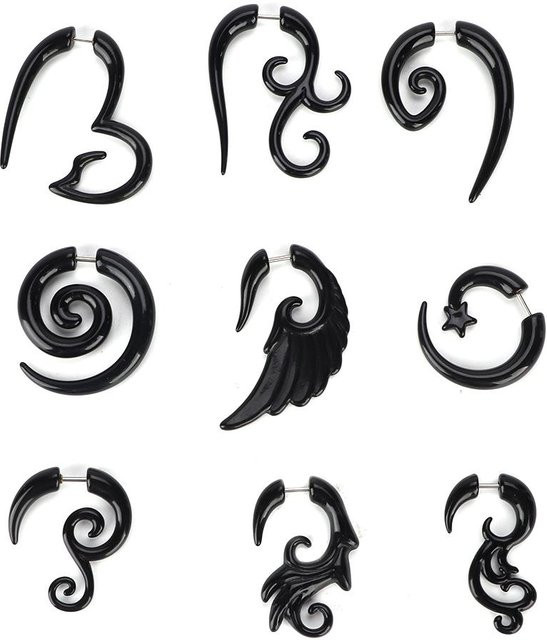 9-teiliges Set Ohrringe, Acryl, Schwarz, Unisex - Bild 1