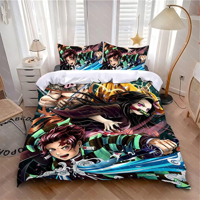 Bettwäscheset mit Anime-Motiv von Binchi Fitness bestehend aus Bettbezug und Kissenbezug in Mehrfarbig, Material Mikrofaser Polyester, Breite: 90 cm, Länge: 200 cm - Bild 1