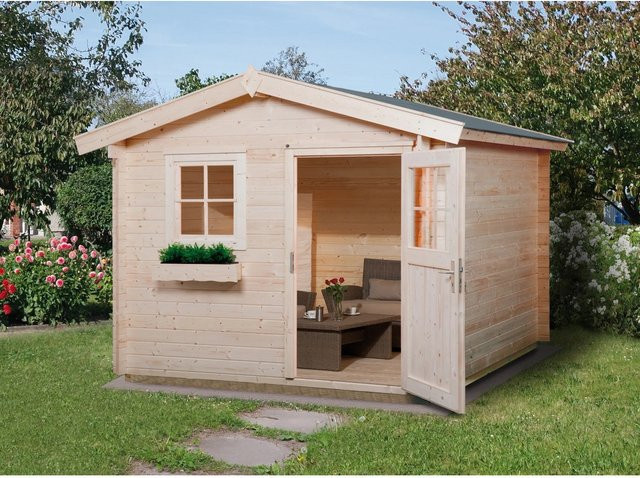 WEKA Gartenhaus Premium aus europäischer Fichte in Beige mit Satteldach und Vordach, B/H/T: 300 x 251 x 200 cm - Bild 1