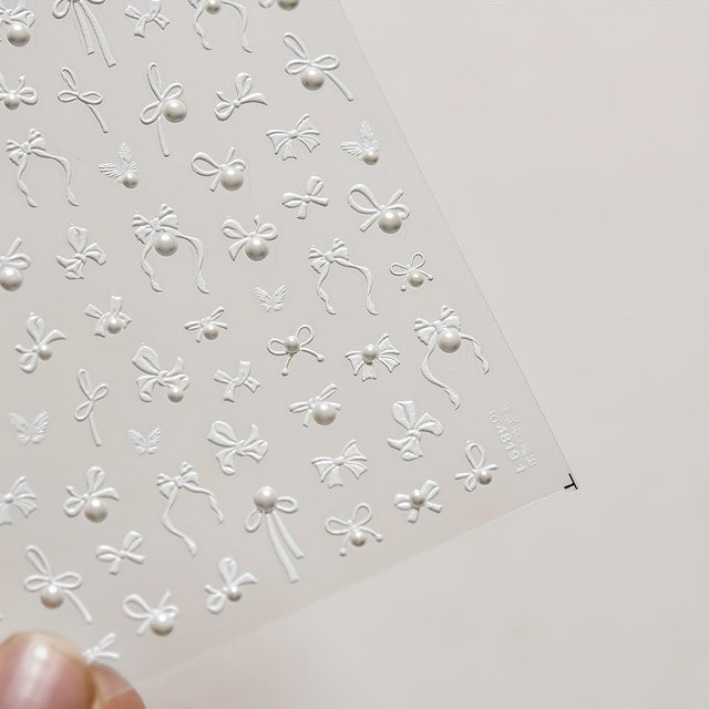 NATAWA Nagelkunst-Sticker, Weiß, Glänzend, 5D Selbstklebeband - Bild 1