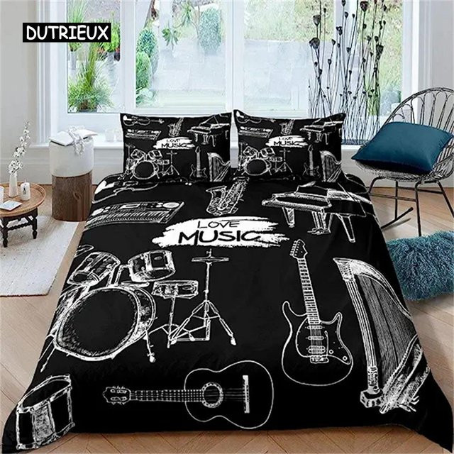 Bettwäscheset Rockmusik Gitarre mit 3D-Design aus Mikrofaser Polyester, B/B: 140 x 210 cm, Mehrfarbig - Bild 1