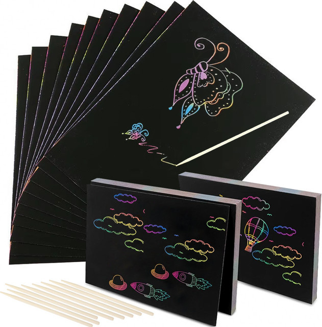 XJM Kratzpapier Set in Schwarz und Bunt für 16K/32K DIY-Malerei und kreatives Zeichenzubehör - Bild 1