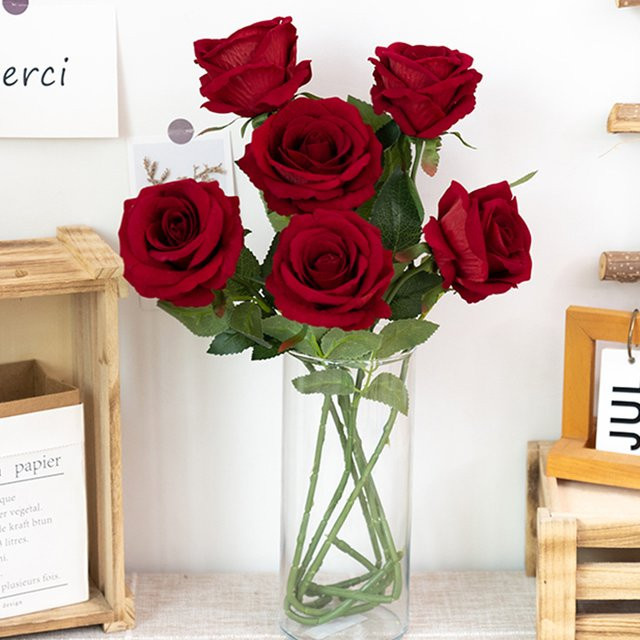 Kahaul 5 Stück künstliche Rosenblüten in Rot für deine Tischdekoration und Hochzeitsarrangements - Bild 1