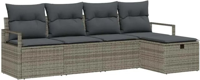 vidaXL 5-teiliges Garten-Sofa-Set in L-Form aus Polyrattan mit Kissen in Grau - Bild 1