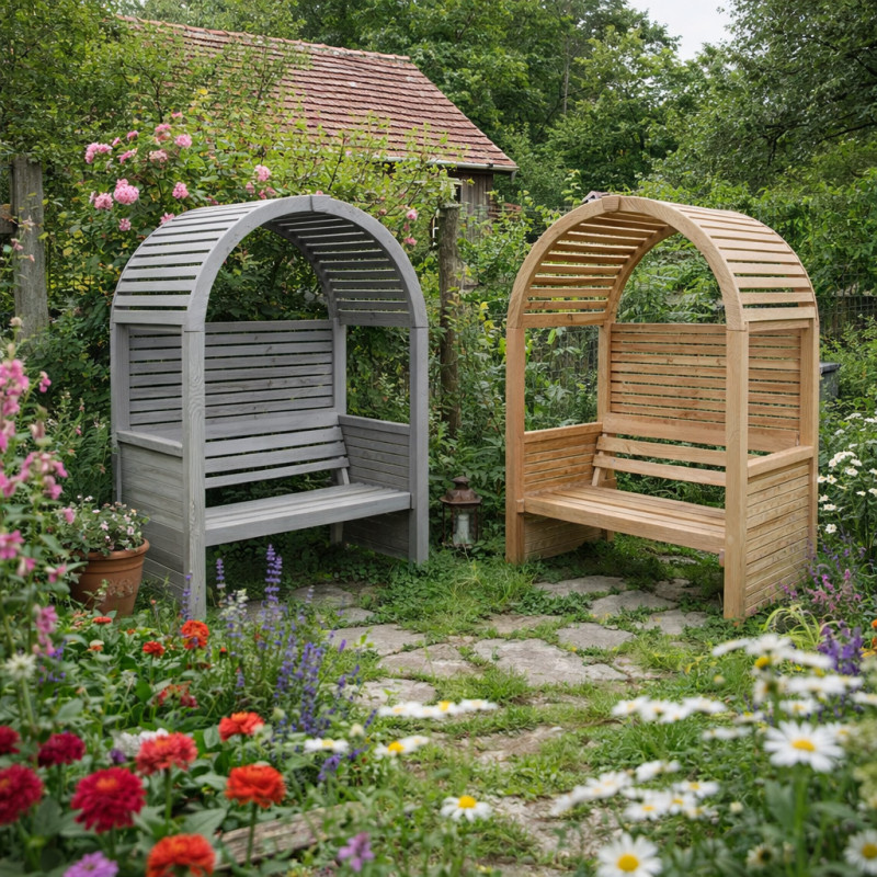 Gartenbank RELAKS von T&J mit Pergola Bogendach aus Lärche in Grau/Mehrfarbig, B/T/H: 196 x 74 x 129 cm - Bild 1