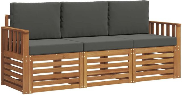 vidaXL Sofagarnitur 3-teilig aus Massivholz Akazie in Natur und Anthrazit mit Sitz- und Rückenkissen - Bild 1