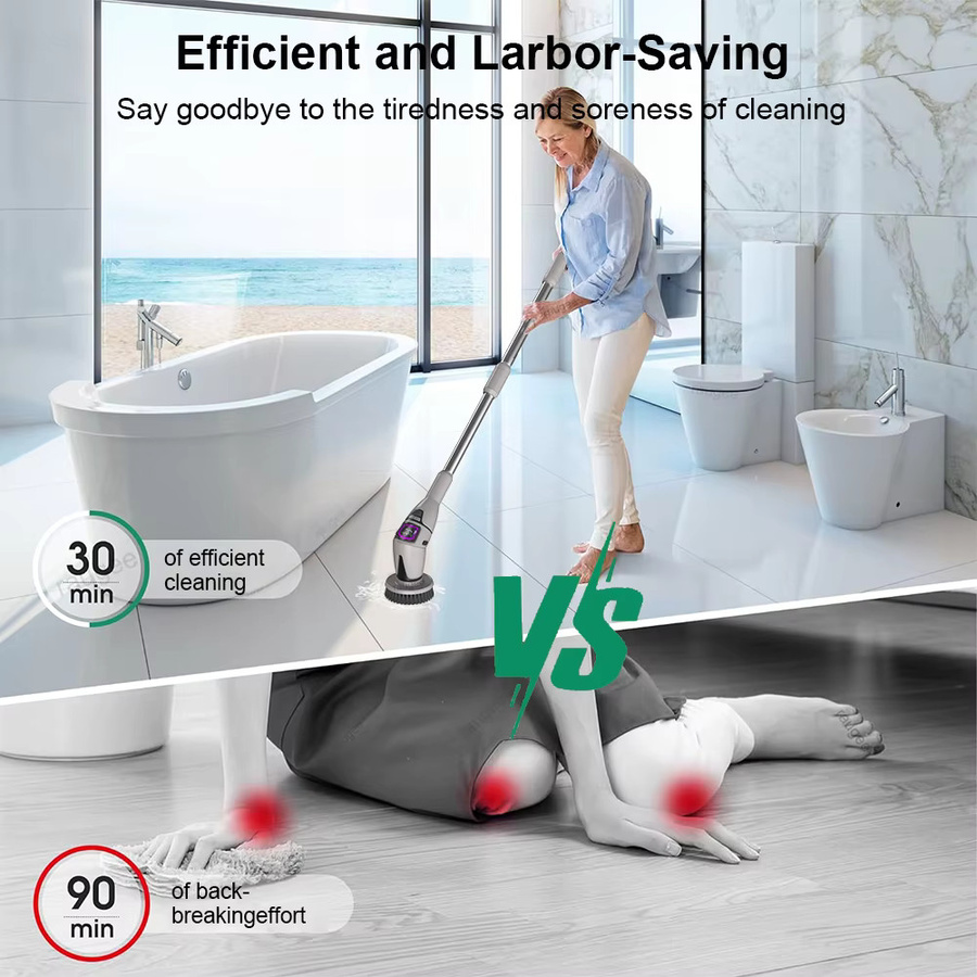 Multifunktionale elektrische Badezimmer-Reinigungsbürste von ragee, 10-in-1 kabelloser Schleuderschrubber für Haushalt, Küche und WC in Grau und Weiß - Bild 3