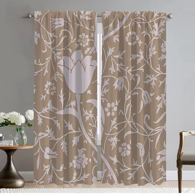 Beige Küchenvorhänge mit floralem Vintage-Blumenmuster, 2 Paneele, Breite: 50 cm, Höhe: 70 cm - Bild 1