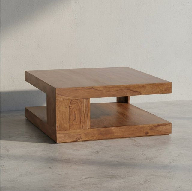 KADIMA DESIGN Wohnzimmertisch aus Massivholz Sheesham, quadratisch, braun, B/T/H: 90 x 90 x 40 cm - Bild 1