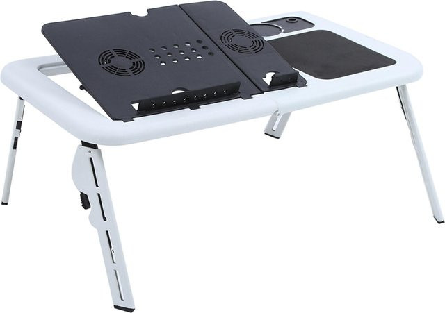 Aimo Klappbarer Laptop Schreibtisch mit Kühlventilator in Weiß und Silber - Bild 1