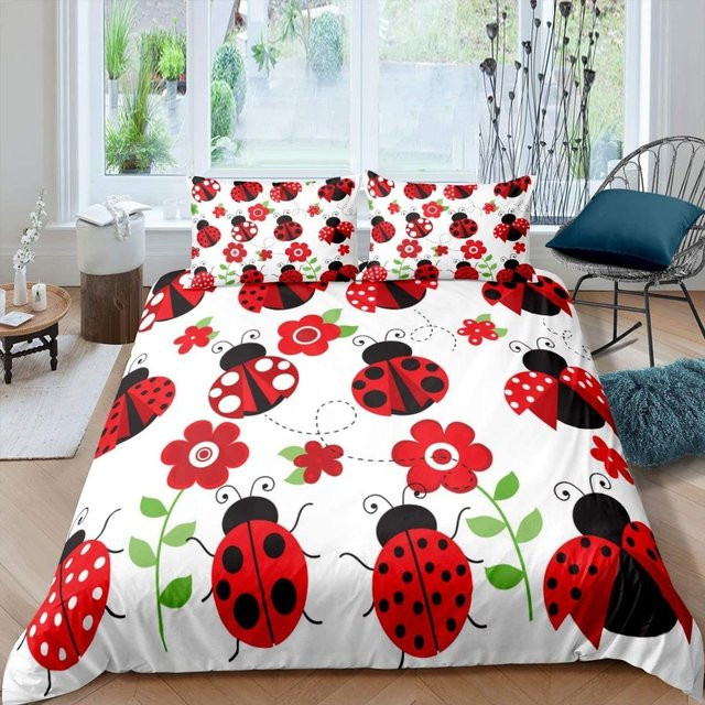 Lodestar Bettwäscheset mit 3D Marienkäfer Print, 3-teiliges Microfaser Bettwäsche-Set für Kinder, Farbe Mehrfarbig/Weiß, Breite: 150 cm, Höhe: 200 cm - Bild 1