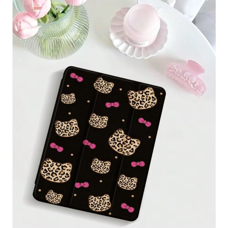 Apple iPad Hülle mit Leopardenmuster, Katzenauge und Schleife in Schwarz für iPad Pro 10/11 Zoll und iPad Air 3/4/5 Generation - Bild 4