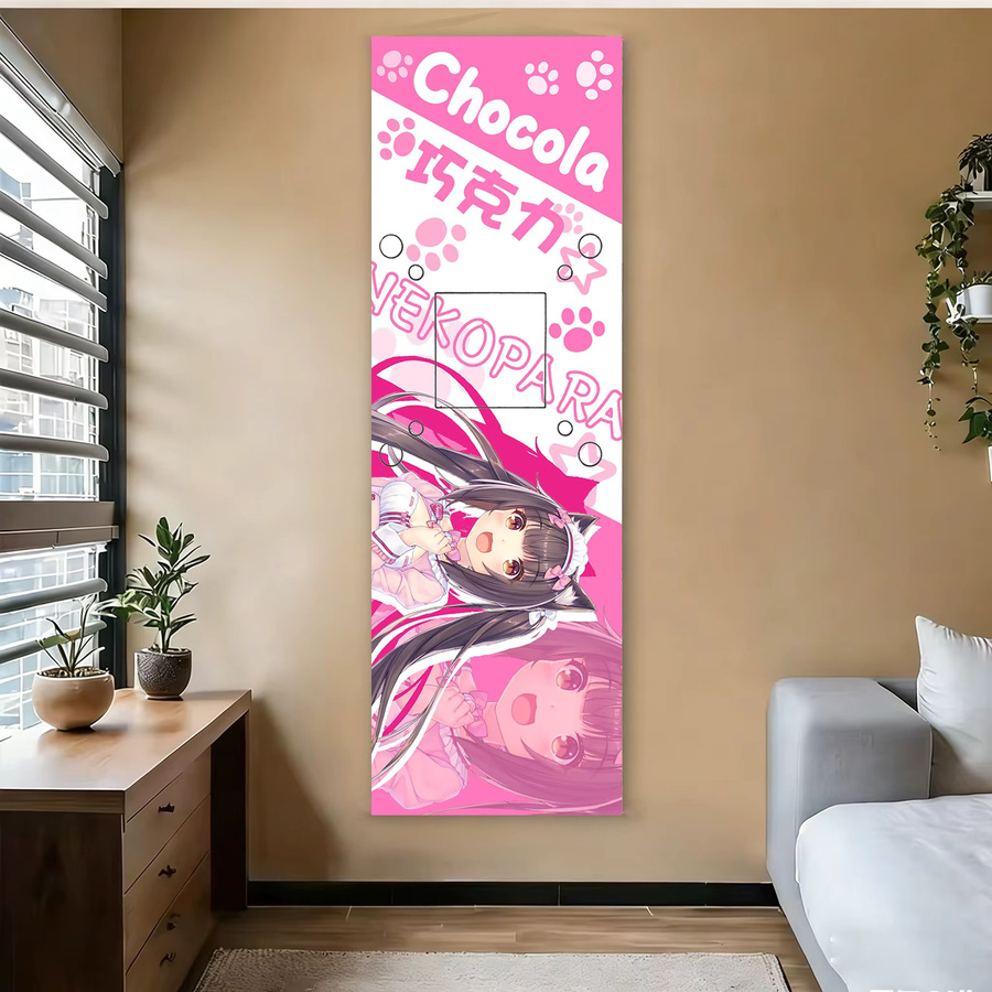 VIKAMA N-Nekopara Wandteppich mit niedlichem Mädchen-Design in Pink, dekorativer Stoff-Wandteppich für dein Schlafzimmer oder Wohnheim, Breite: 150 cm, Höhe: 40 cm - Bild 3