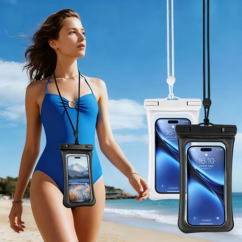 HAISSKY Wasserdichte Handyhülle mit Blase zum Schwimmen für iPhone 17 16 15 Pro Max 14 Plus in Schwarz - Bild 6