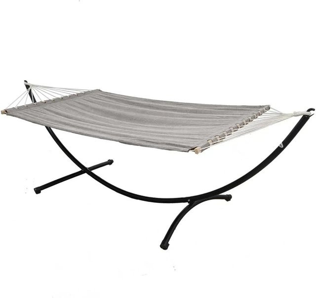 AMANKA Doppel-Hängematte mit Gestell aus Baumwolle und Stahl in Grau, B/T/H: 200 x 120 cm, belastbar bis 120 kg - Bild 1