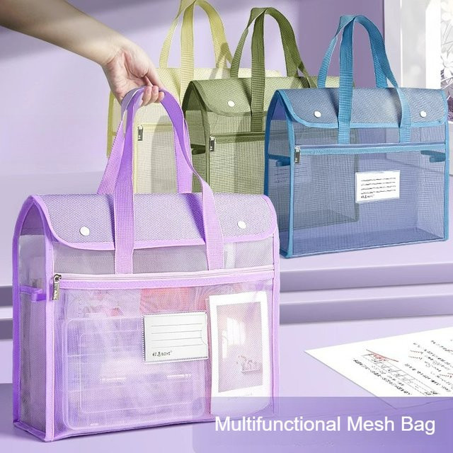 BOYI Multifunktionale Netztasche in Blau mit Schnappverschluss und Reißverschlusstasche zur Aufbewahrung von Büchern und Schulsachen - Bild 1