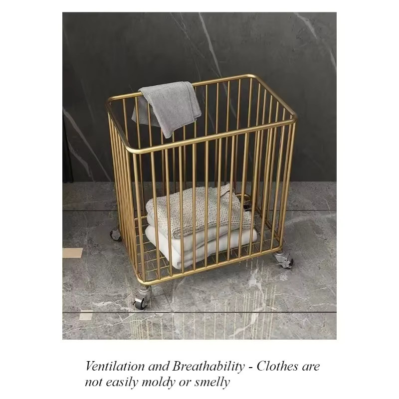 Moderner Aufbewahrungskorb für schmutzige Wäsche aus Metall in Gold im nordischen Luxus-Design - Bild 2