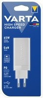 Varta High Speed Charger 65W Ladegerät mit 2x USB-C und 1x USB-A in Weiß, B: 35 mm, T: 28 mm, H: 108 mm - Bild 1