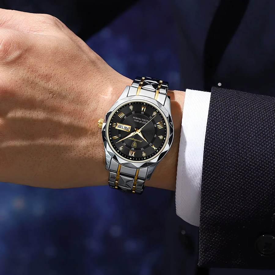 POEDAGAR Armbanduhr, Quarz, Edelstahl, Schwarz, Herren - Bild 6