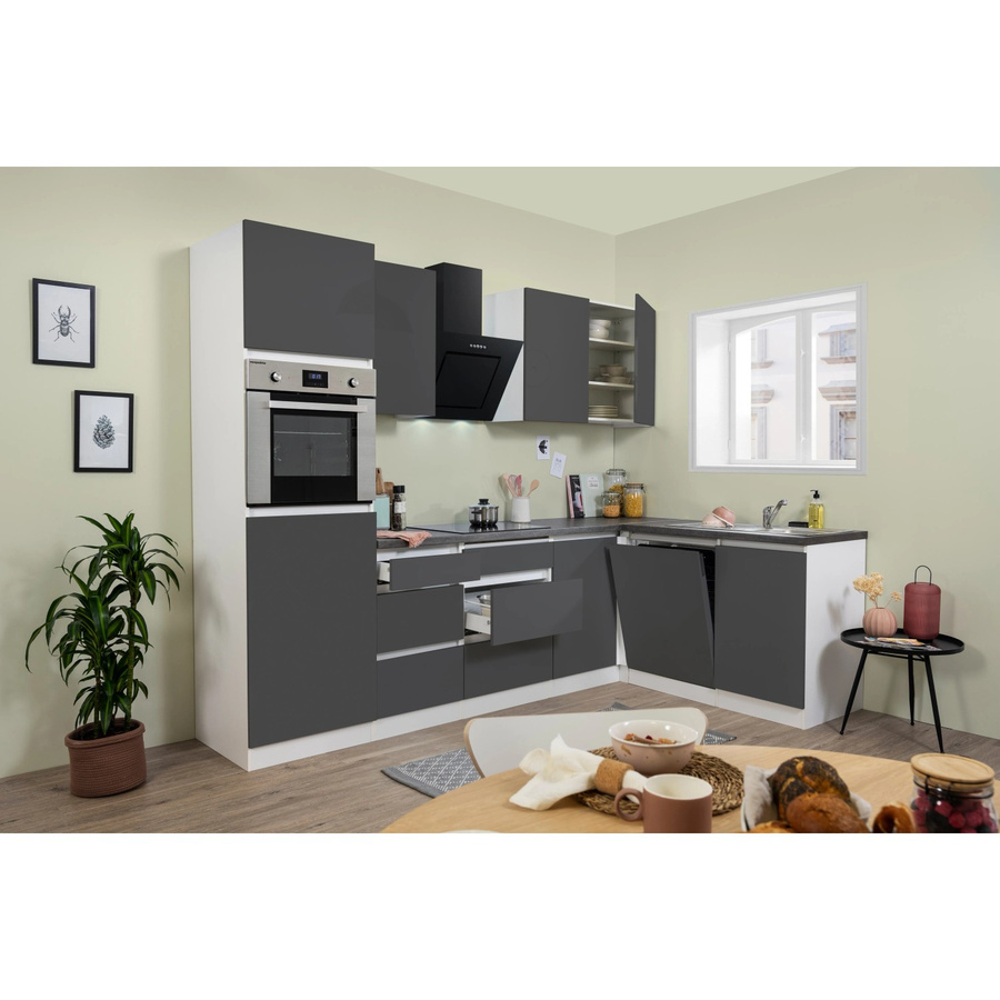 Respekta Premium Winkelküche modern grifflos in Grau Hochglanz und Weiß mit Soft-Close-Türen, B/T/H: 280 x 55,5 x 220,5 cm - Bild 2