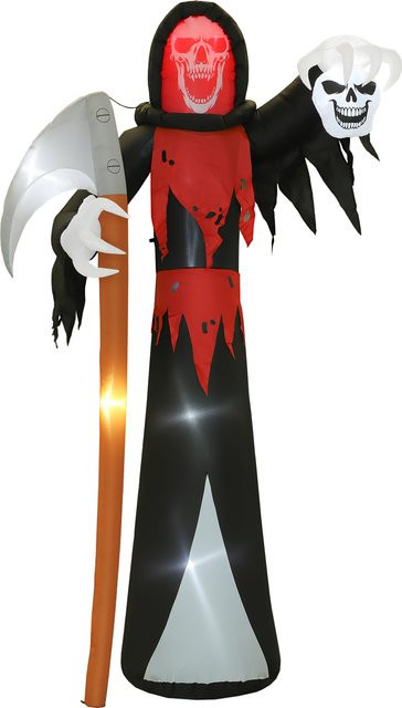 Outsunny Halloween-Dekoration Riesiger Sensenmann mit LED-Beleuchtung, Selbstaufblasbare Luftfigur für Outdoor, Schwarz-Rot-Weiß - Bild 1