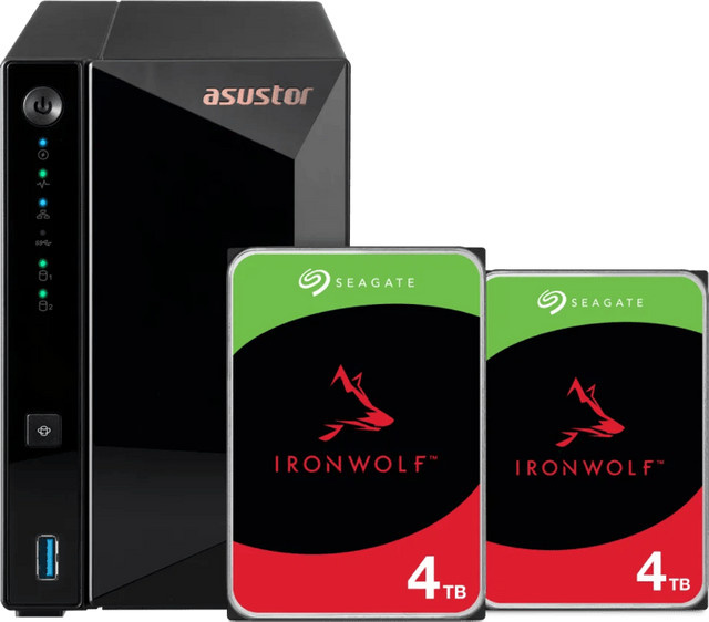 ASUSTOR AS3302T v2 NAS-System mit 2x 4TB Seagate Ironwolf Festplatten, Schwarz - Bild 1