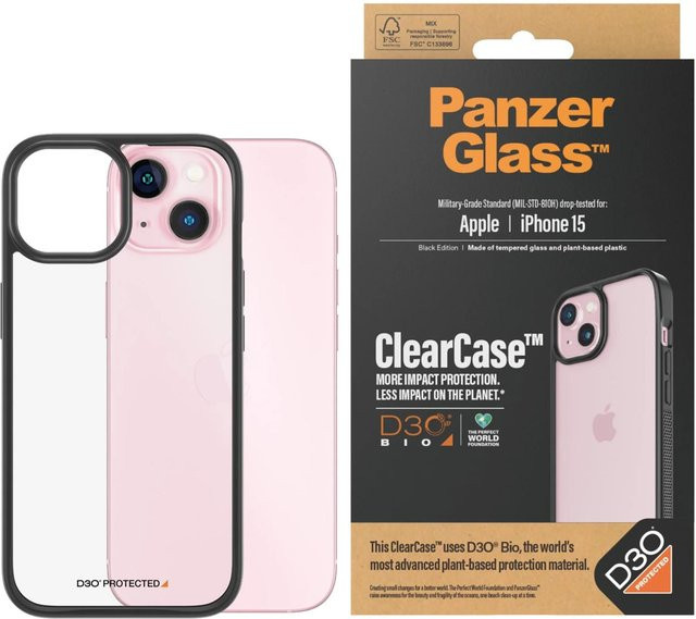 PanzerGlass ClearCase Schutzhülle für iPhone 15 in Schwarz und Transparent - Bild 1