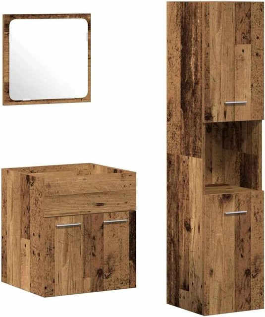vidaXL Badezimmermöbel Set aus Altholz in Braun, 3-teilig mit Spiegel und Schrank, B/T/H: 41 x 38,5 x 46 cm - Bild 1