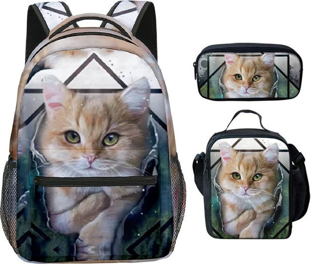 Fancy Style Studio 3er-Set Schulaccessoires mit Katzenmuster in Multicolour für Schule und Reise - Bild 1