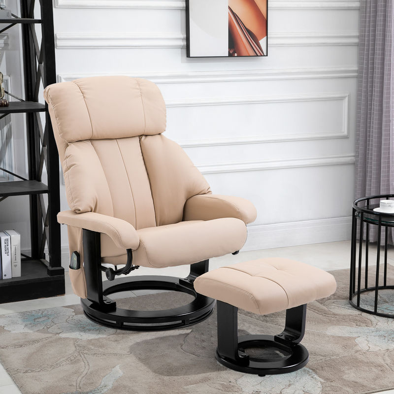 HOMCOM Relaxliege Massagesessel mit Hocker, ergonomischer Fernsehsessel für das Wohnzimmer, Beige, B: 76 cm, T: 80 cm, H: 102 cm - Bild 2