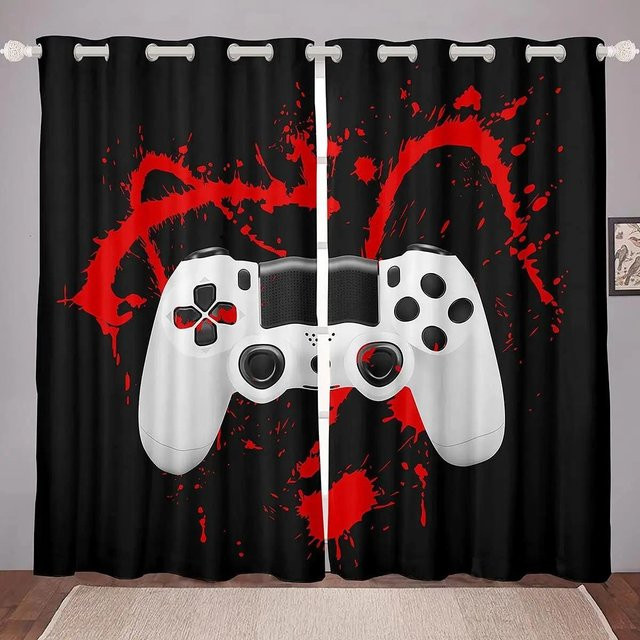 Yiran Furniture Gaming Vorhänge für das Teenager Schlafzimmer, 2er Set, Schwarz, B: 85 cm, H: 200 cm - Bild 1