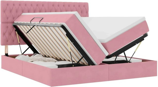 vidaXL Aufbewahrungsbett mit Matratze aus Samt und Metall in Rosa, B/T: 180 x 200 cm - Bild 1