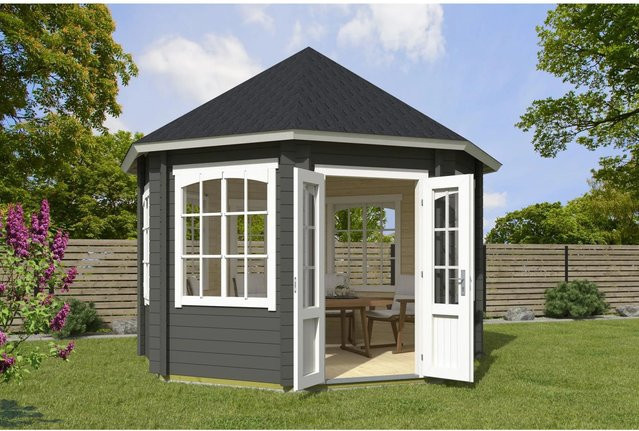 Lasita Maja Pavilion Jamaica Gartenhaus in Grau-Grün mit Boden und Fenstern - Bild 1