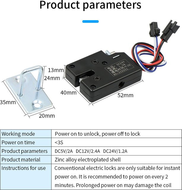 Asia-Teco Elektroschloss Mini Magnetventil für Schließfächer, Schränke und Schubladen, DC 5V/12V/24V - Bild 1