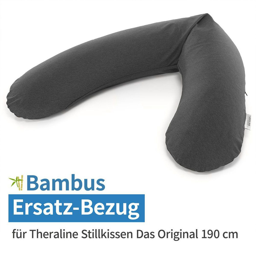 Theraline Ersatzbezug für das Original Stillkissen aus Bio-Baumwolle Bamboo in Melange Anthrazit, 190 cm - Bild 1