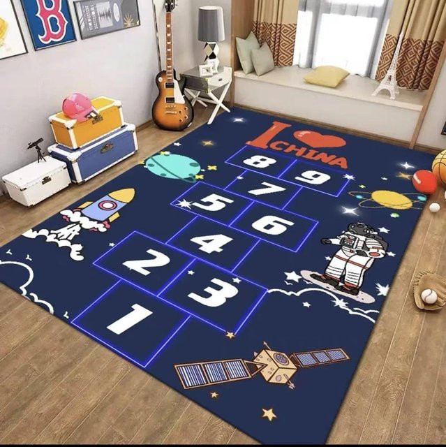 Rutschfeste Kinderspielmatte JGJG mit Cartoon-Verkehrsmotiv und Parkplatz-Design, blau, B/T: 160 x 100 cm - Bild 1